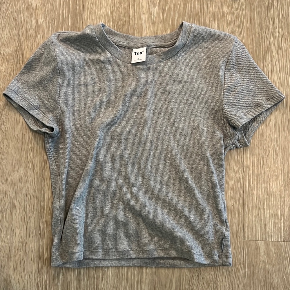Aritzia Tna Ribbed Cropped T-Shirt Heather Grey
